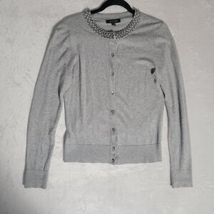 Ann Taylor Gray Jewel Collar Cardigan Medium